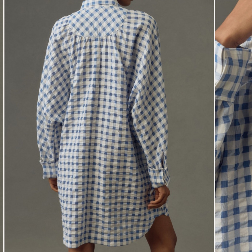 Mauve Blue and White Gingham Long Sleeve Dress - Picture 2 of 3